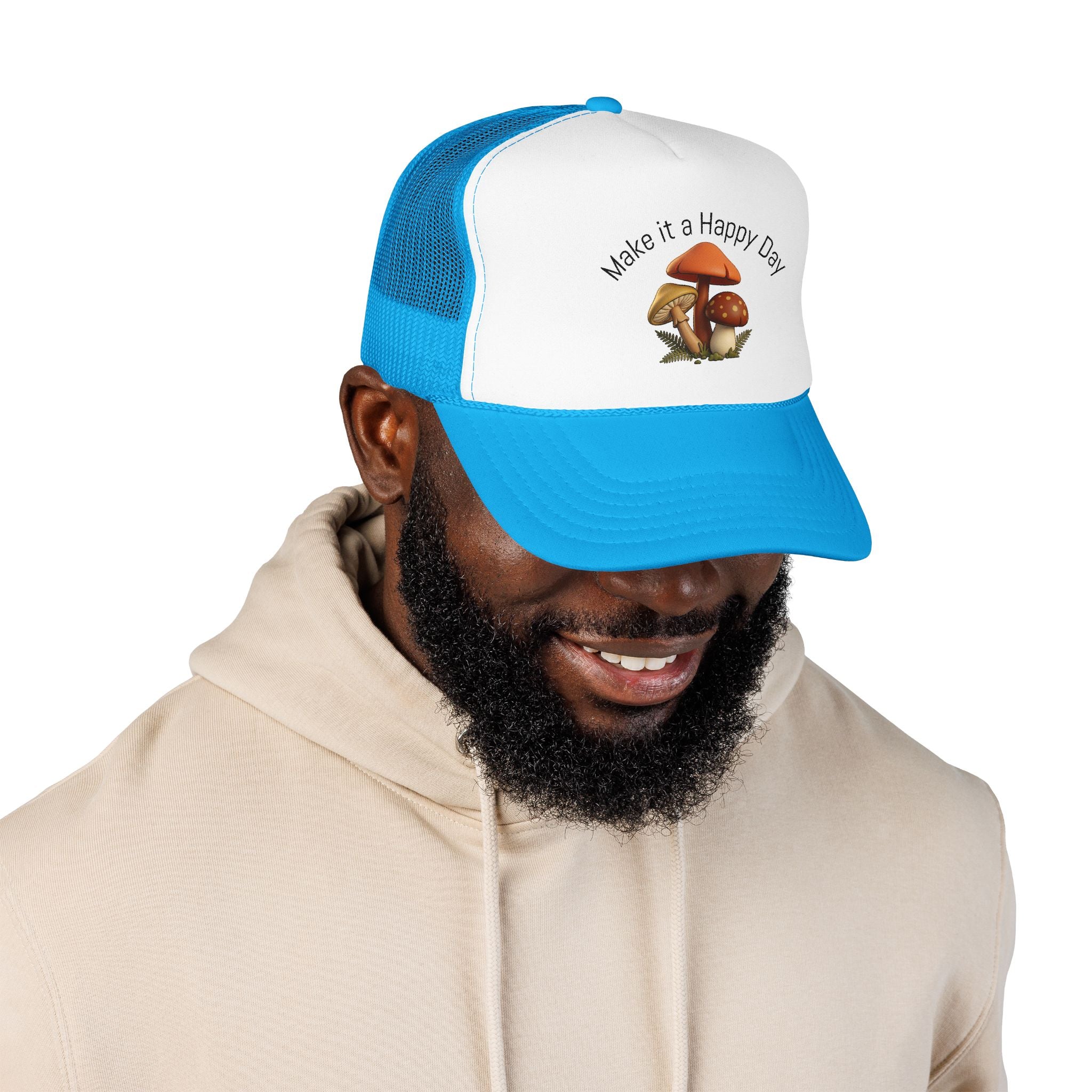 Mushroom "Make It a Happy Day" Trucker Hat