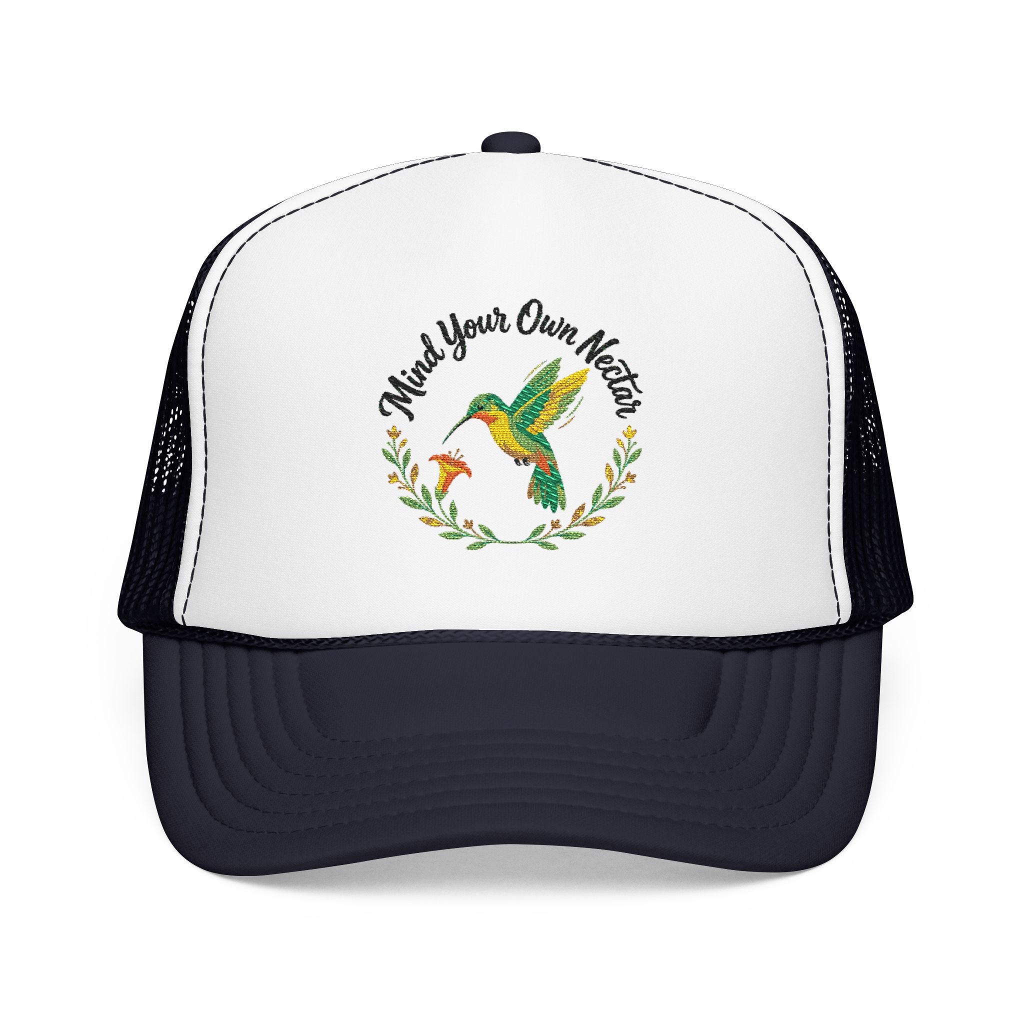 Mind Your Own Nector Trucker Hat — Hummingbird Floral Mesh Cap