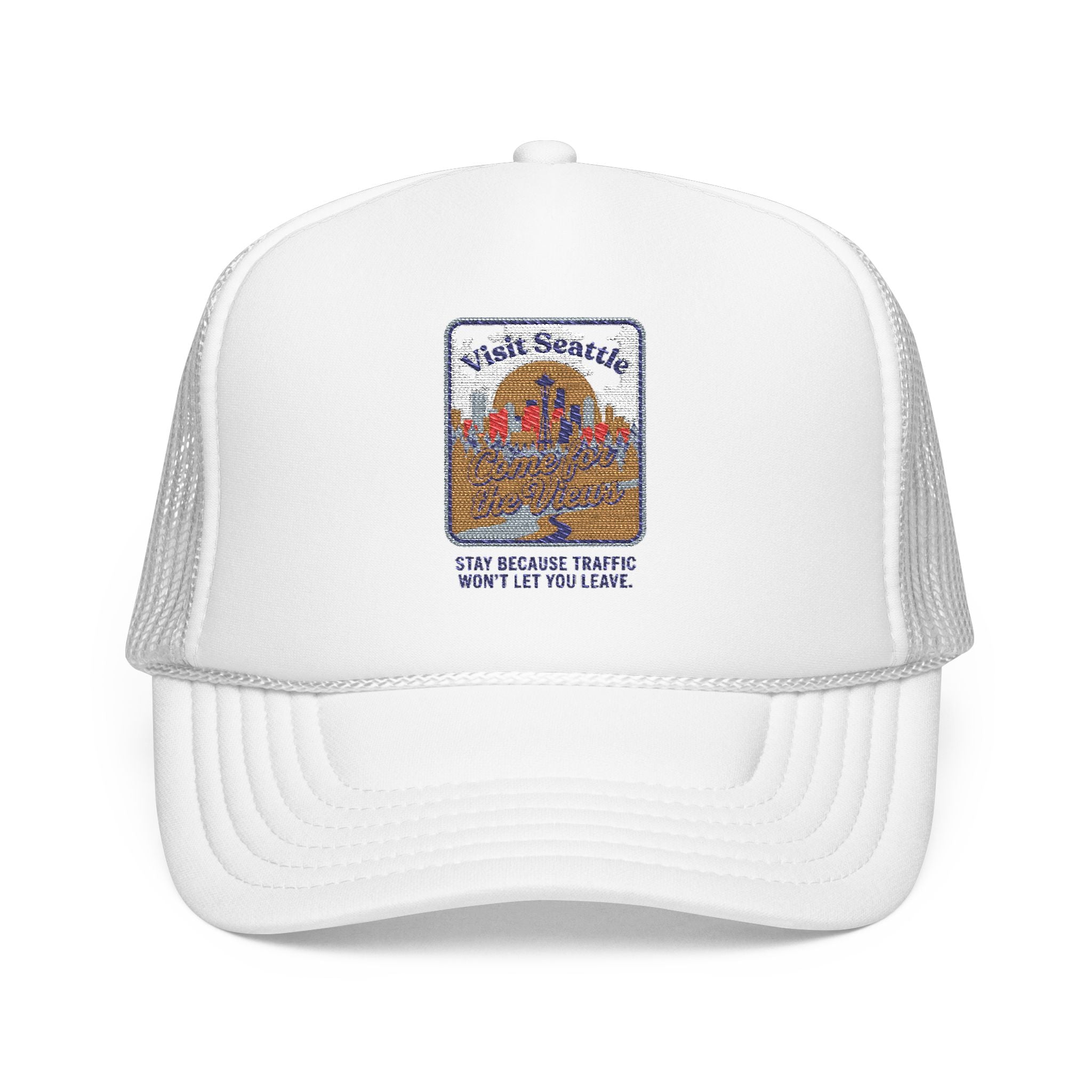 Vintage Desert Sunrise Trucker Hat — "Stay Somewhere" Embroidered Foam Cap
