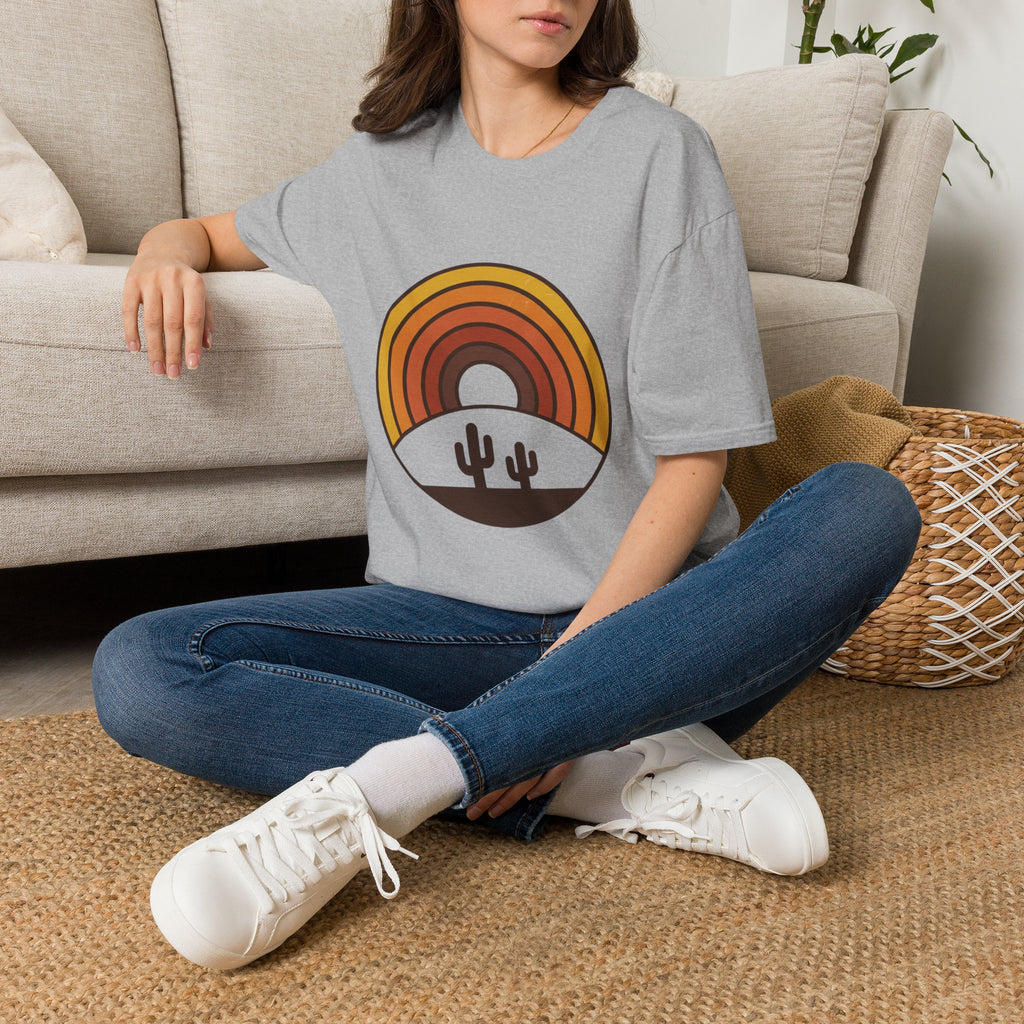 Retro Desert Rainbow T-Shirt — Cactus Sunset Graphic Tee
