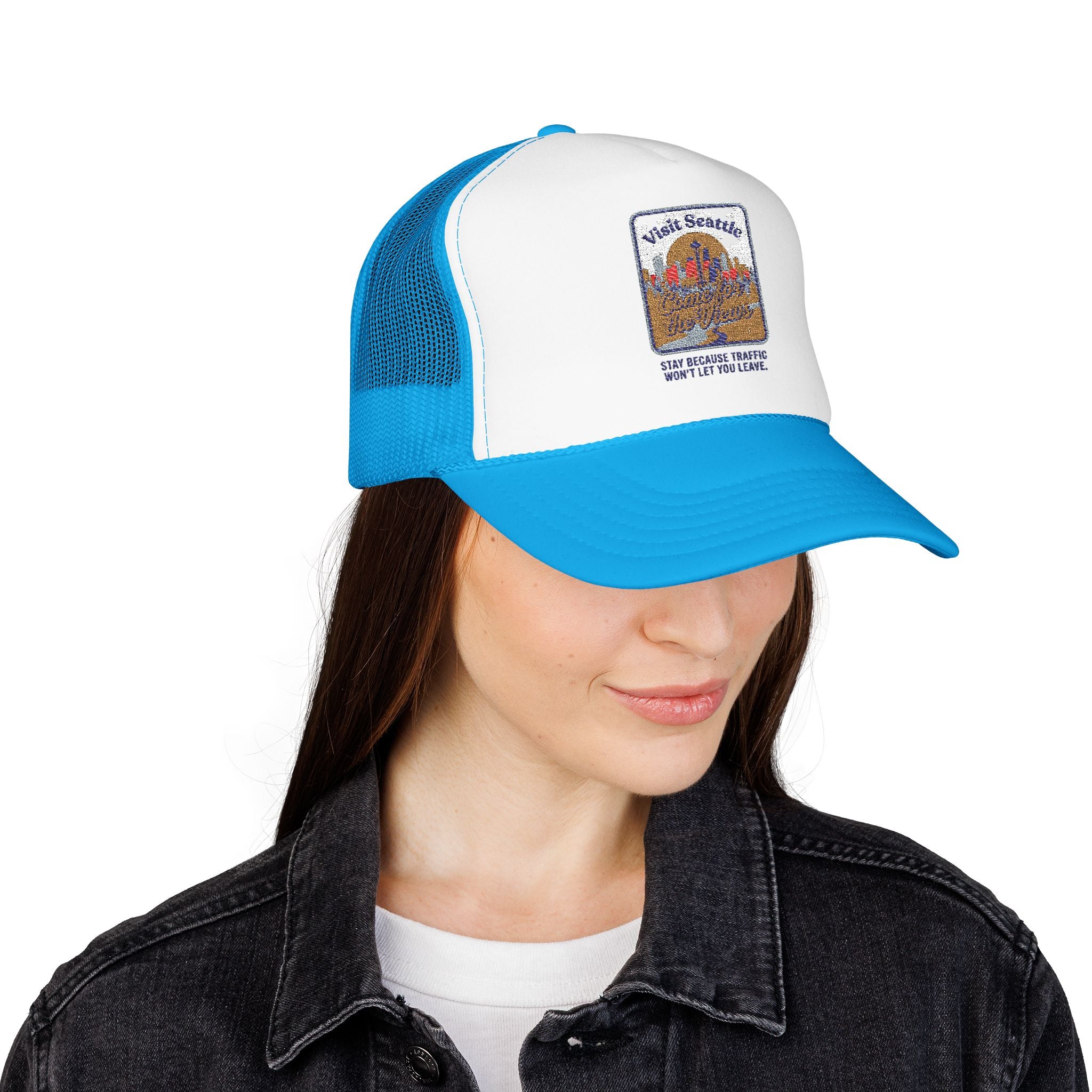 Vintage Desert Sunrise Trucker Hat — "Stay Somewhere" Embroidered Foam Cap