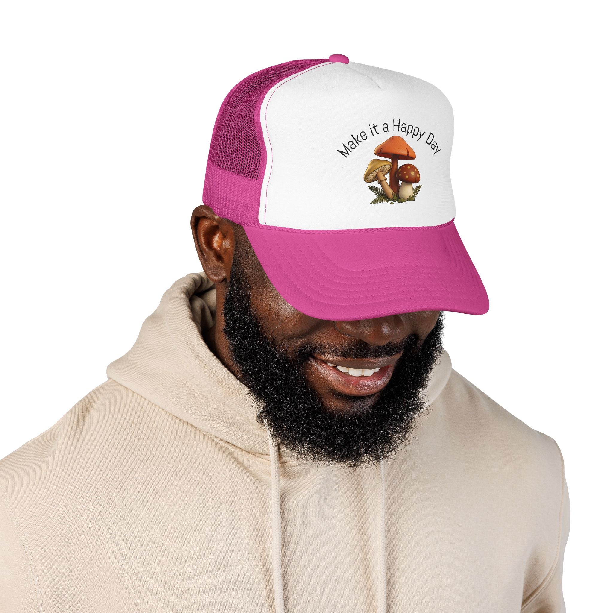 Mushroom "Make It a Happy Day" Trucker Hat