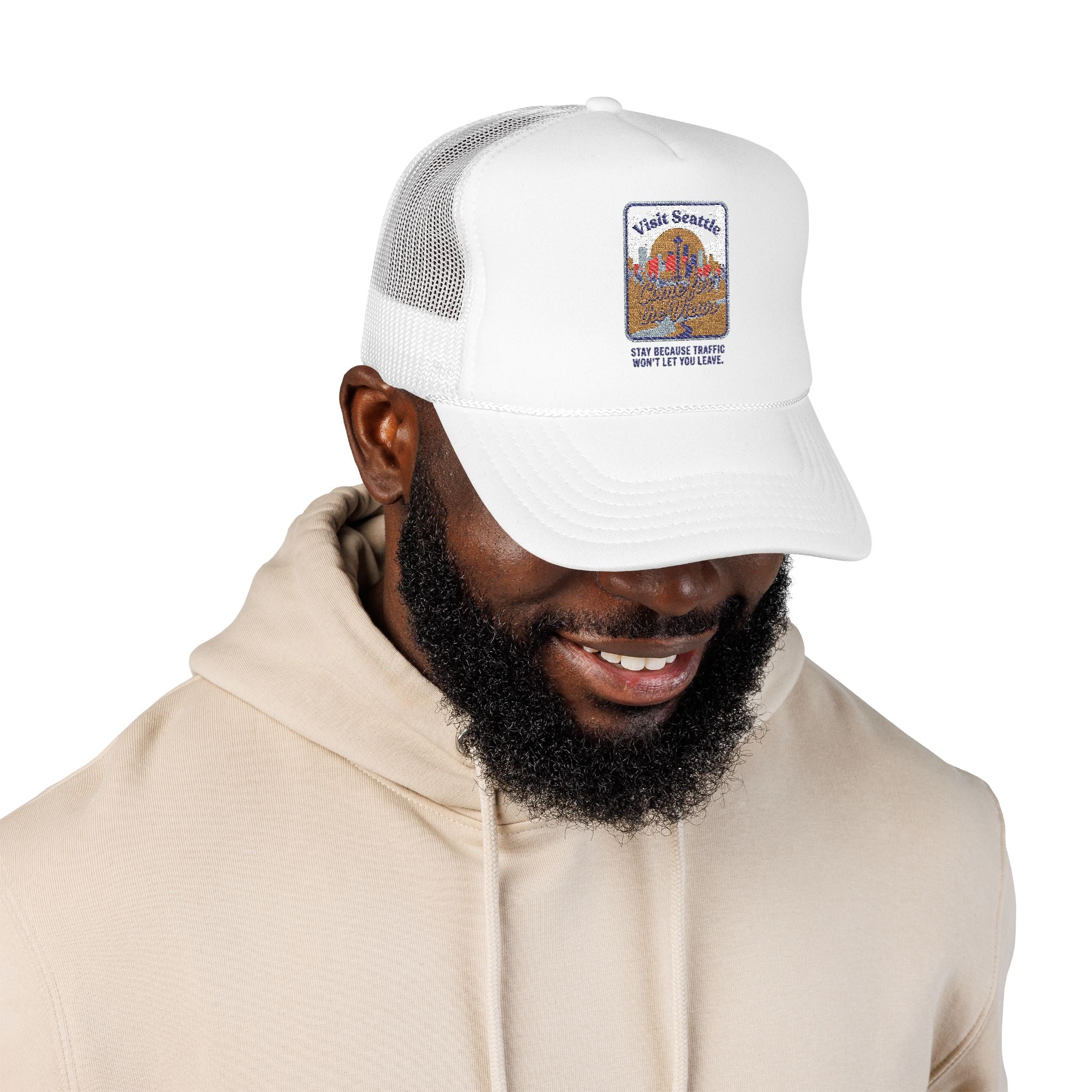 Vintage Desert Sunrise Trucker Hat — "Stay Somewhere" Embroidered Foam Cap