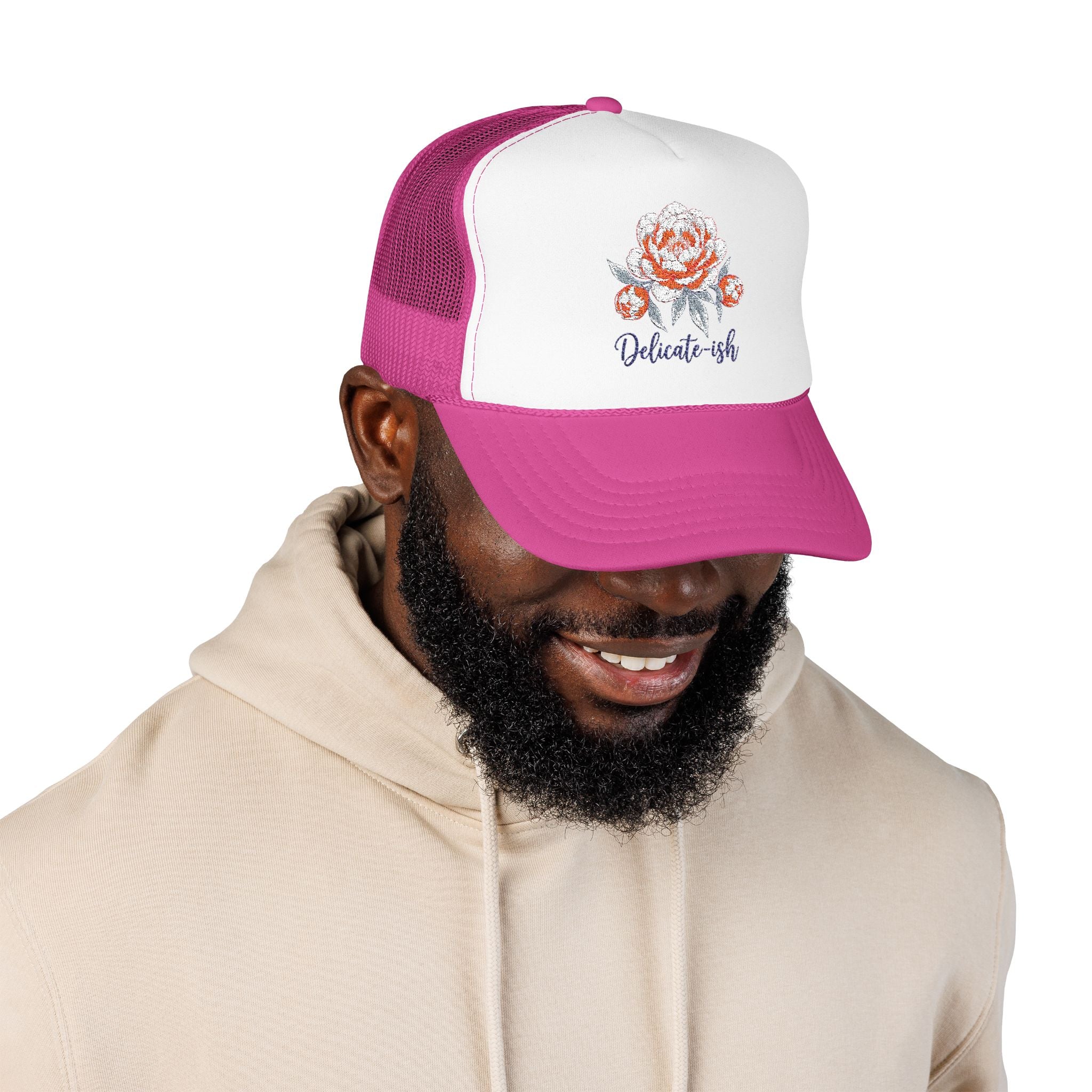 Trucker Hat — Floral 'Delicate-ish' Embroidered Peony Cap