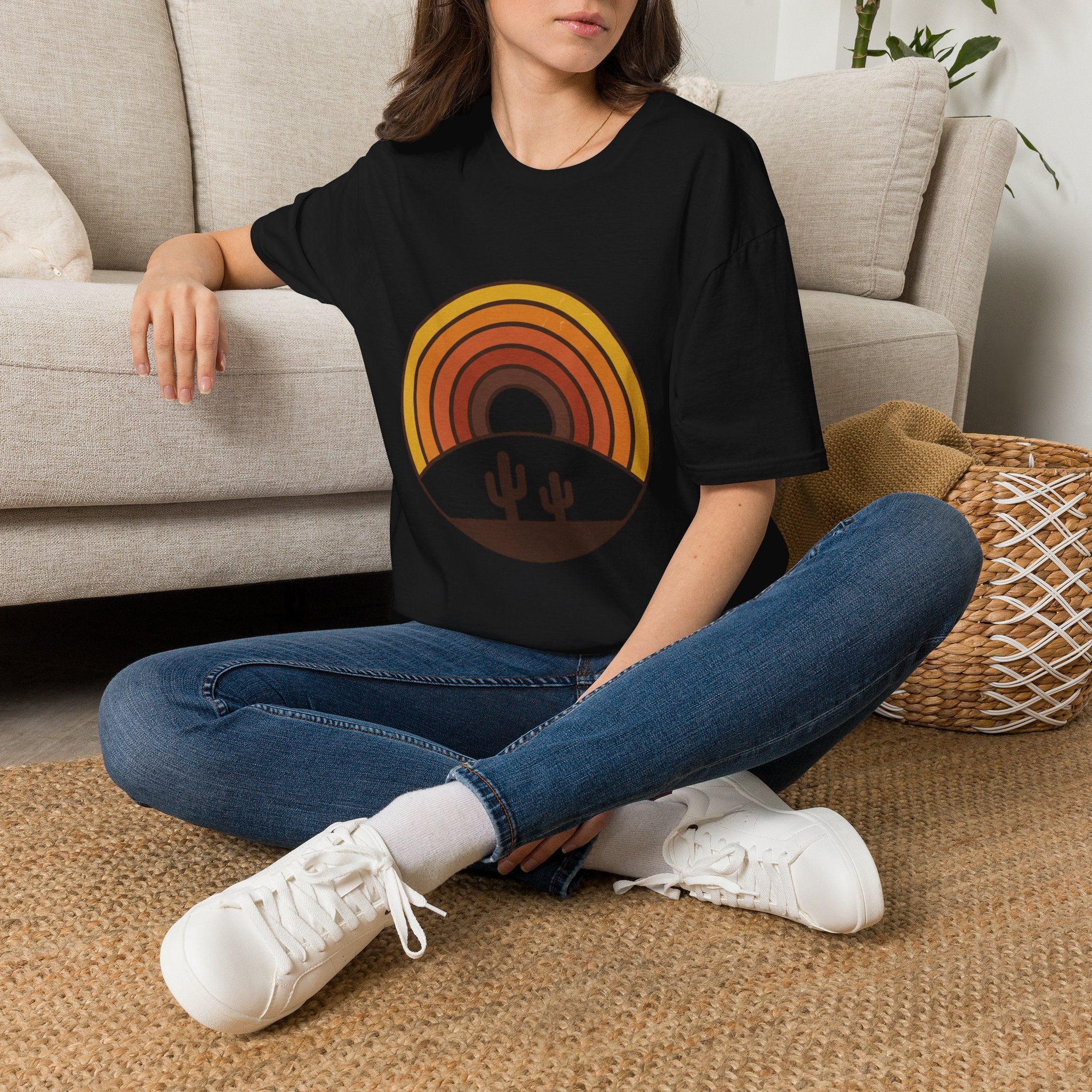Retro Desert Rainbow T-Shirt — Cactus Sunset Graphic Tee