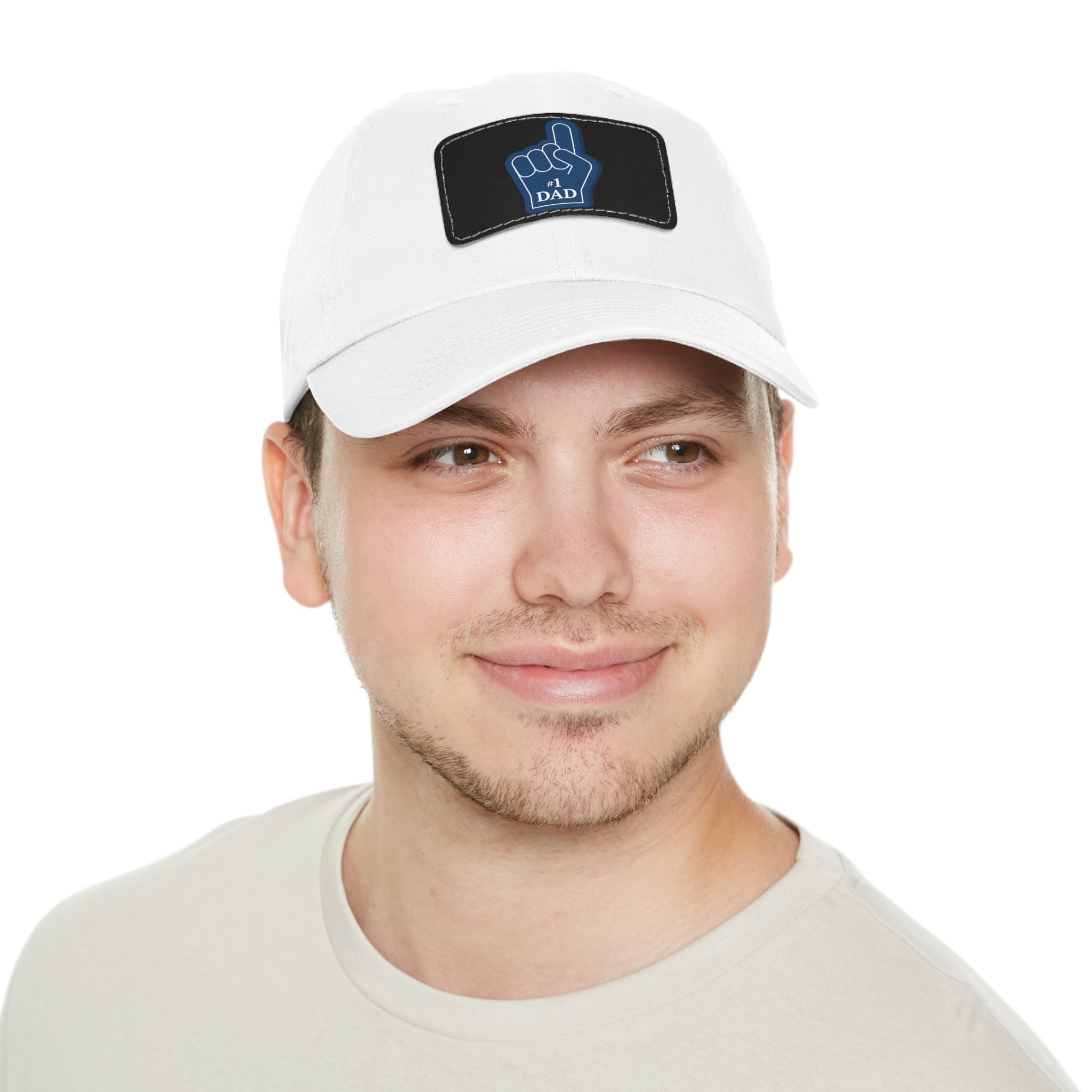 #1 Dad Foam Finger Leather Patch Dad Hat — Father's Day Gift Cap