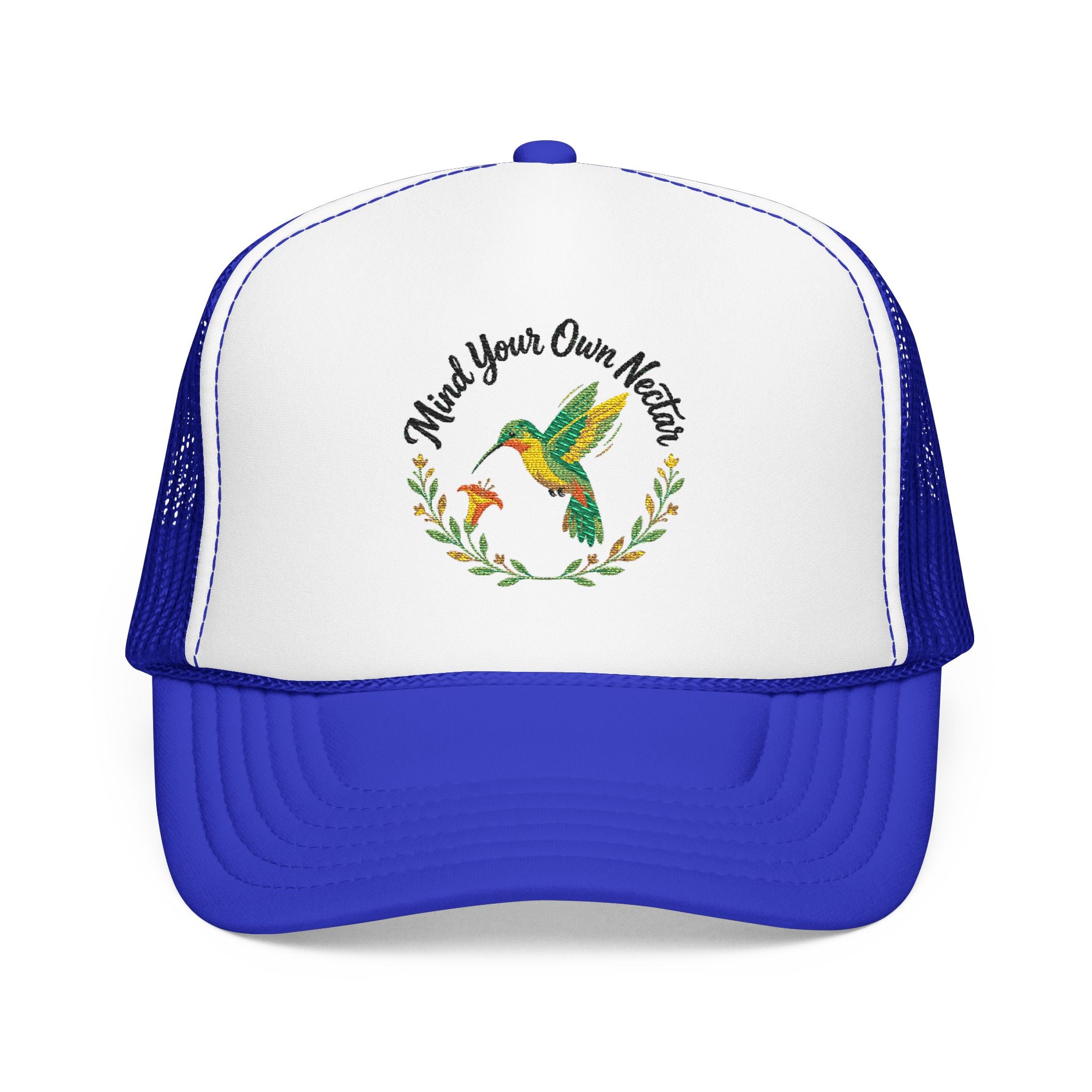 Mind Your Own Nector Trucker Hat — Hummingbird Floral Mesh Cap