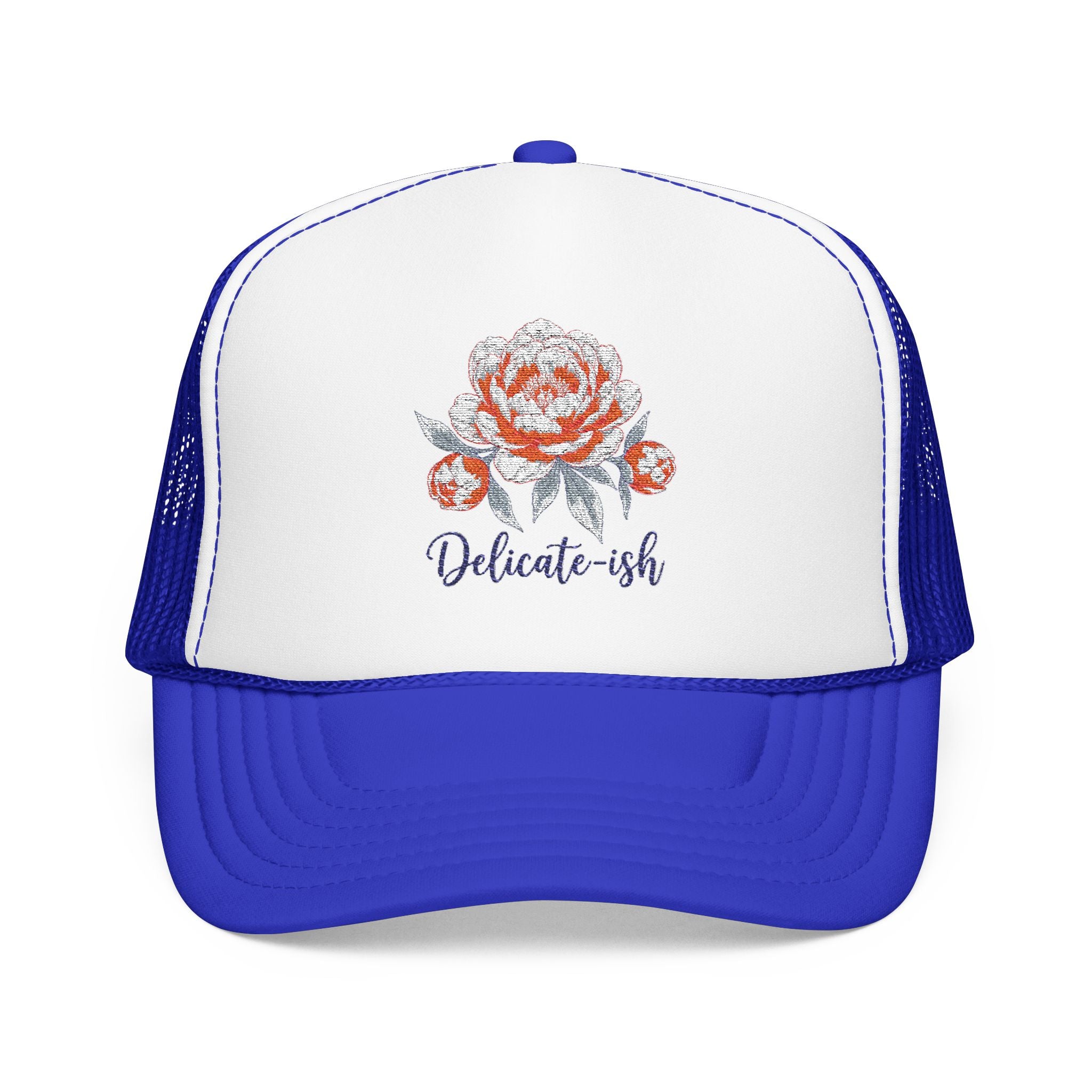 Trucker Hat — Floral 'Delicate-ish' Embroidered Peony Cap