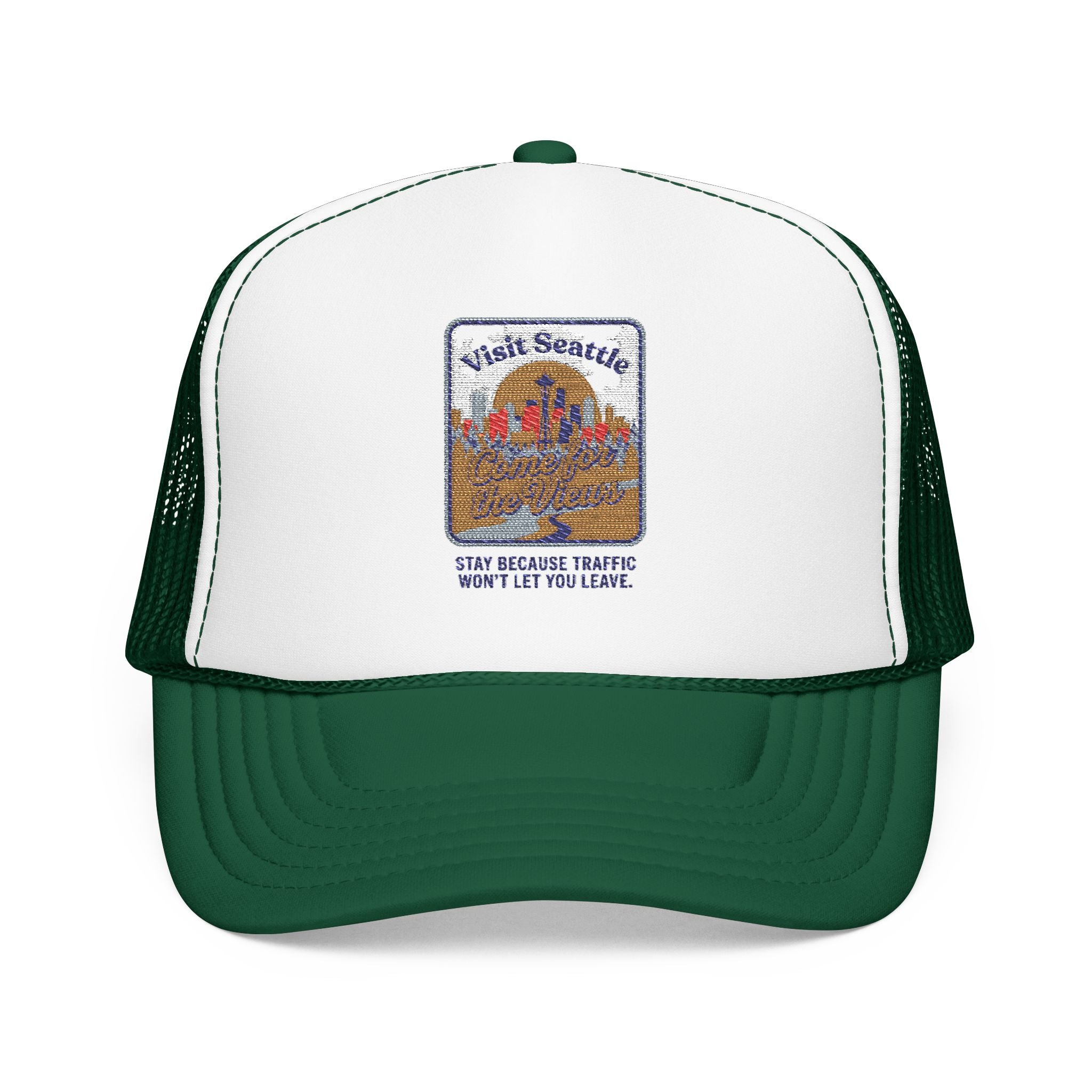 Vintage Desert Sunrise Trucker Hat — "Stay Somewhere" Embroidered Foam Cap