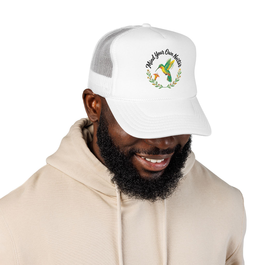 Mind Your Own Nector Trucker Hat — Hummingbird Floral Mesh Cap