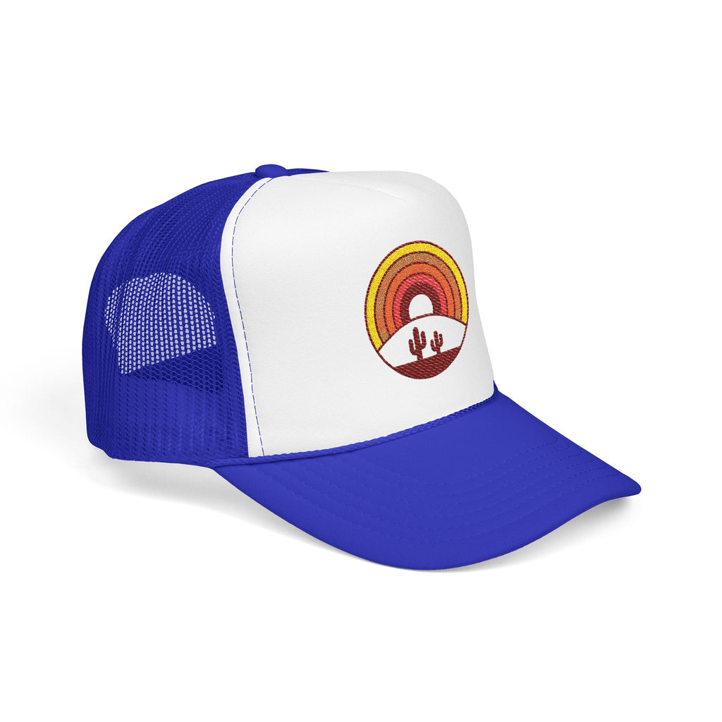 Sunset Cactus Trucker Hat — Retro Desert Embroidered Foam Cap