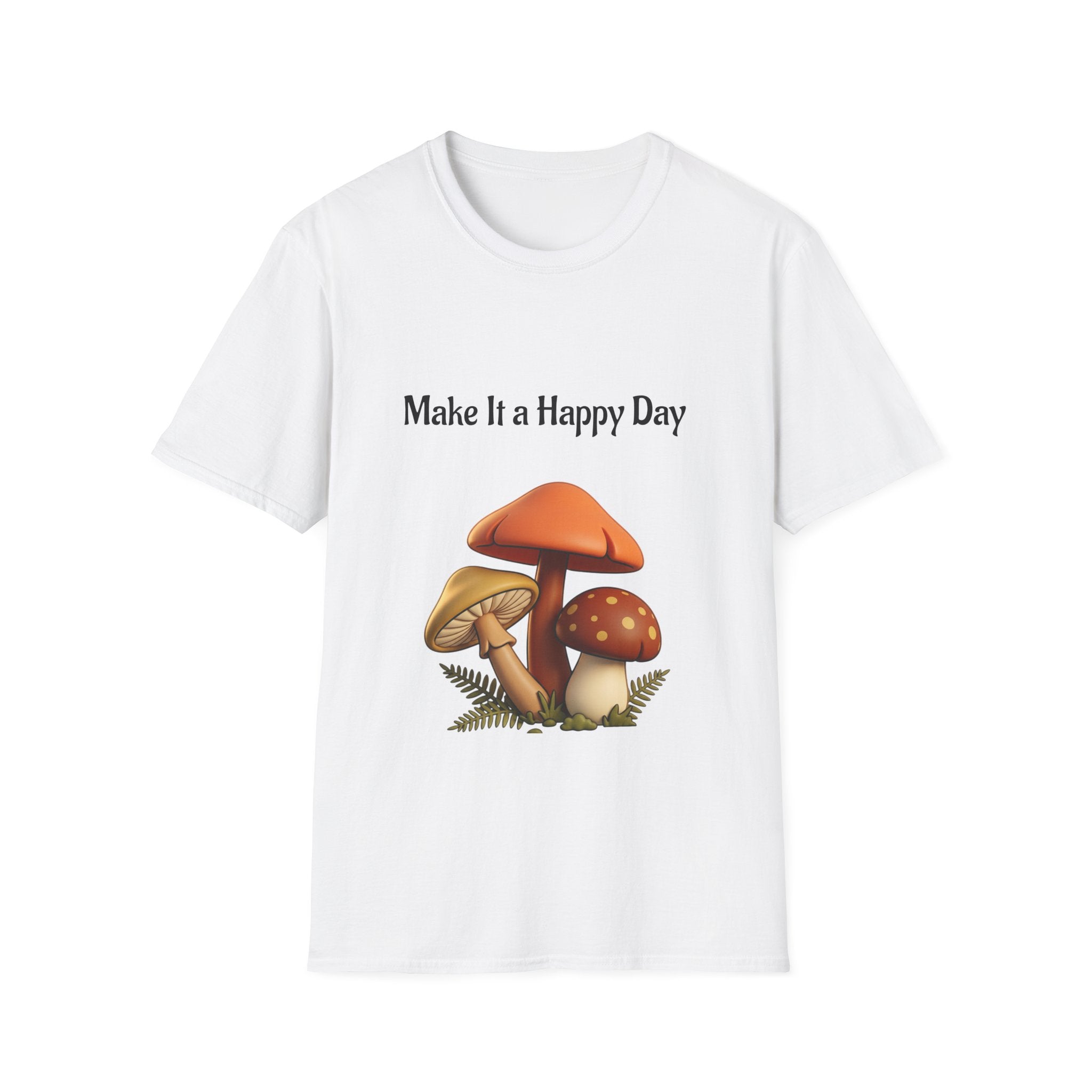 Mushroom Graphic Tee - "Make It a Happy Day" Positive Quote T-Shirt
