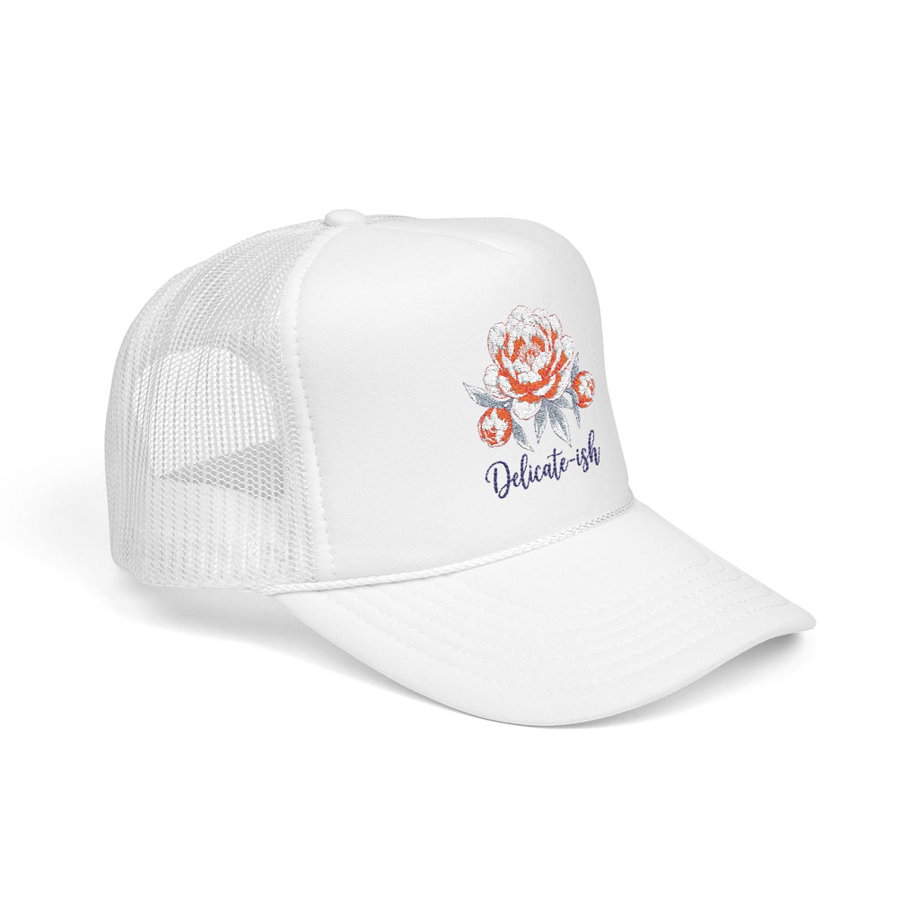 Trucker Hat — Floral 'Delicate-ish' Embroidered Peony Cap