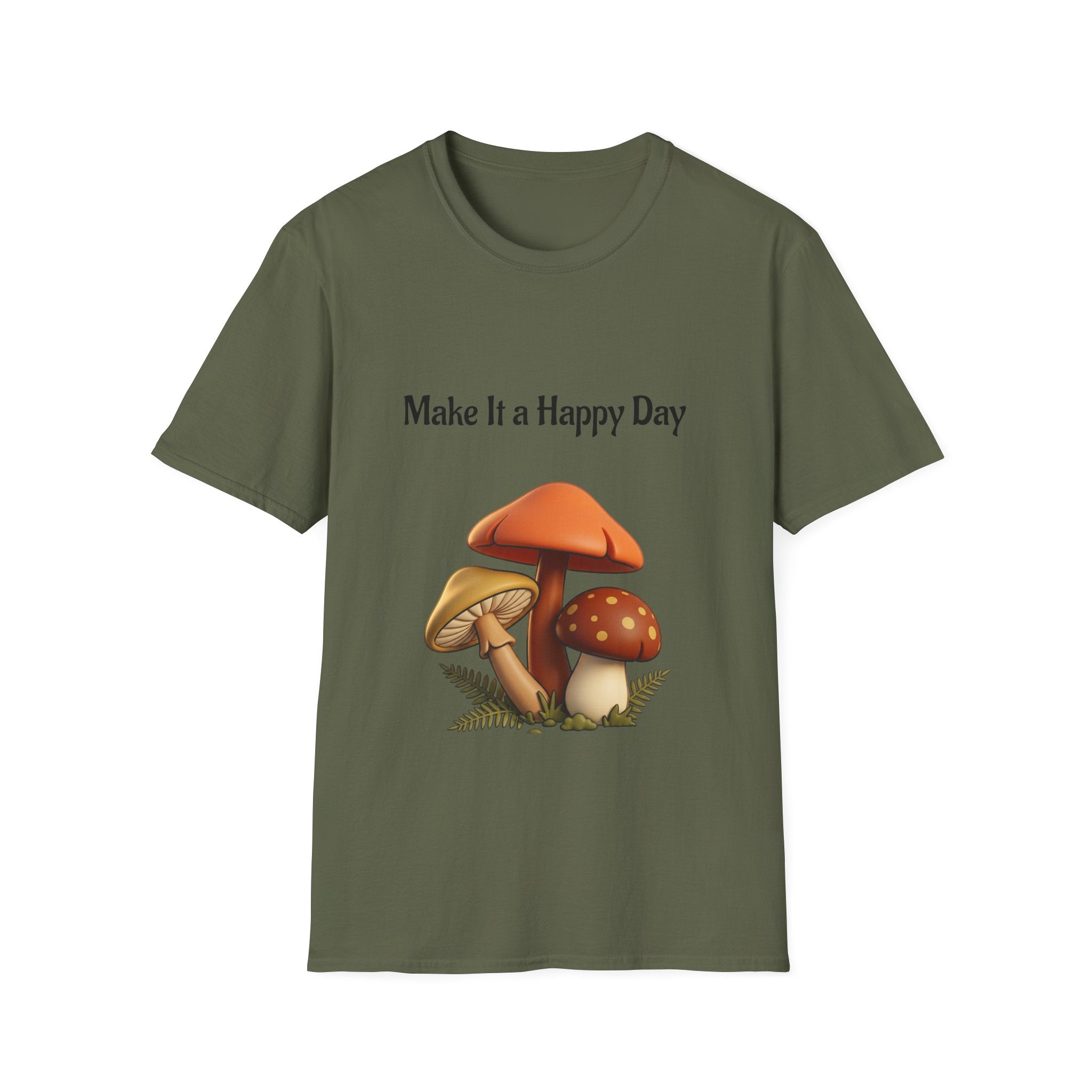 Mushroom Graphic Tee - "Make It a Happy Day" Positive Quote T-Shirt