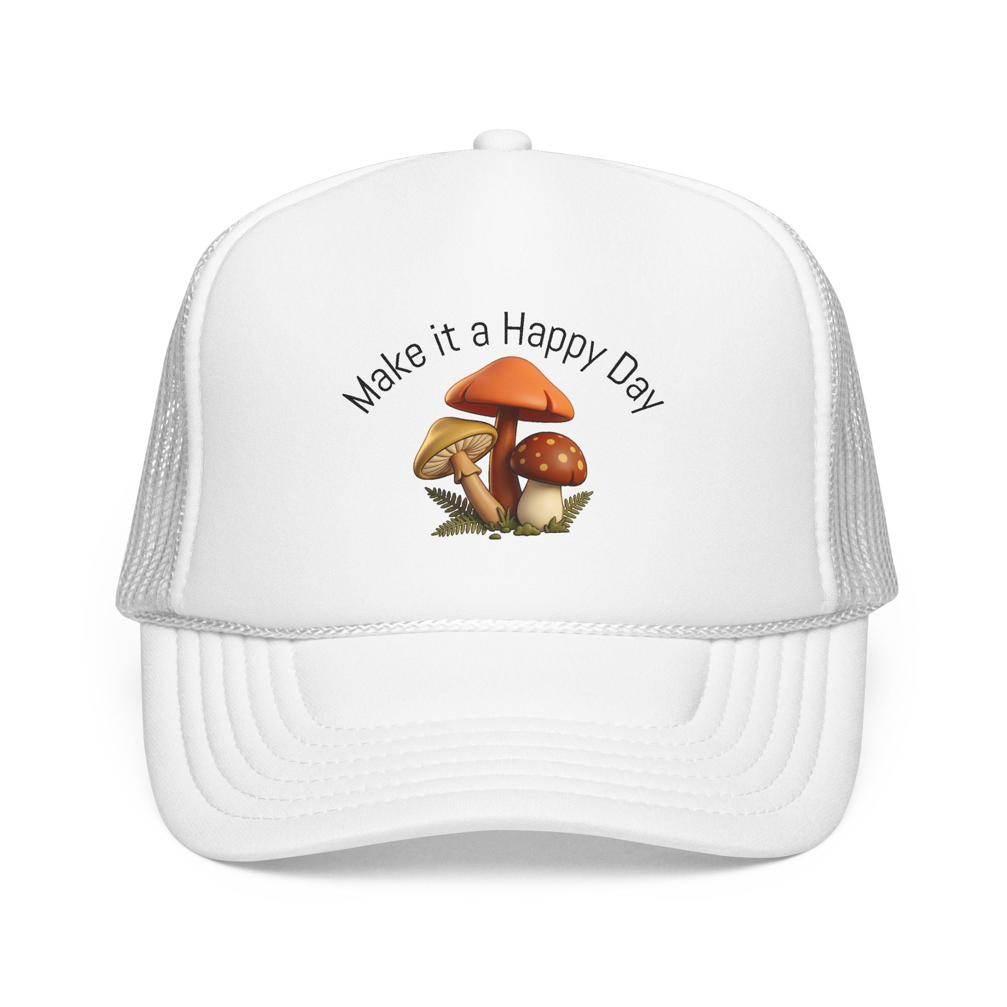 Mushroom "Make It a Happy Day" Trucker Hat