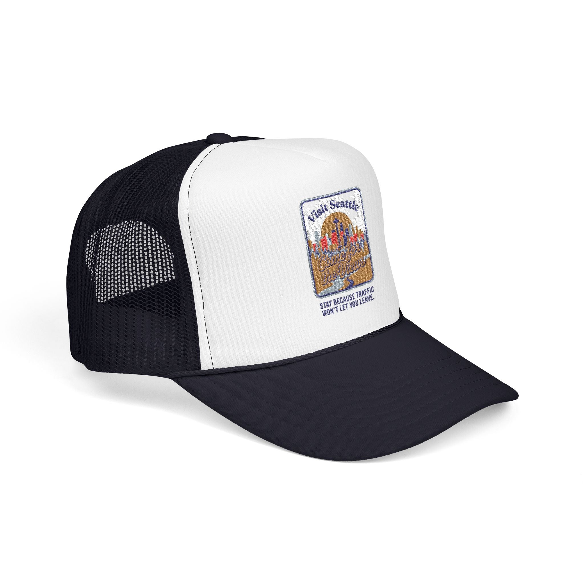 Vintage Desert Sunrise Trucker Hat — "Stay Somewhere" Embroidered Foam Cap