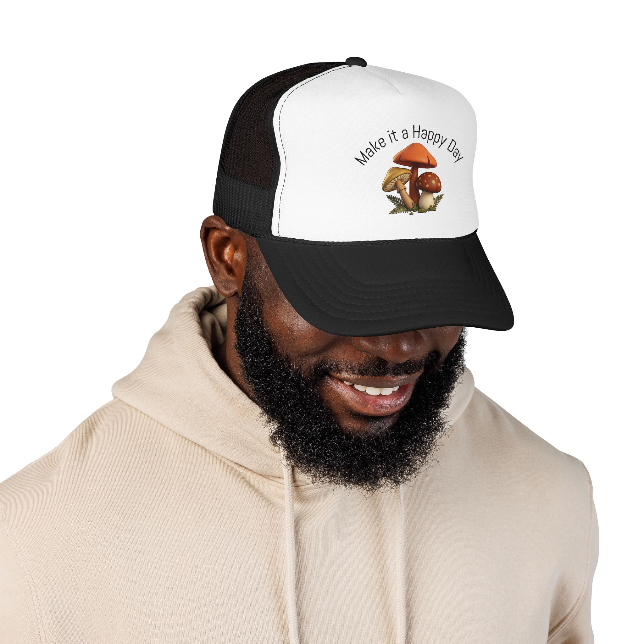 Mushroom "Make It a Happy Day" Trucker Hat