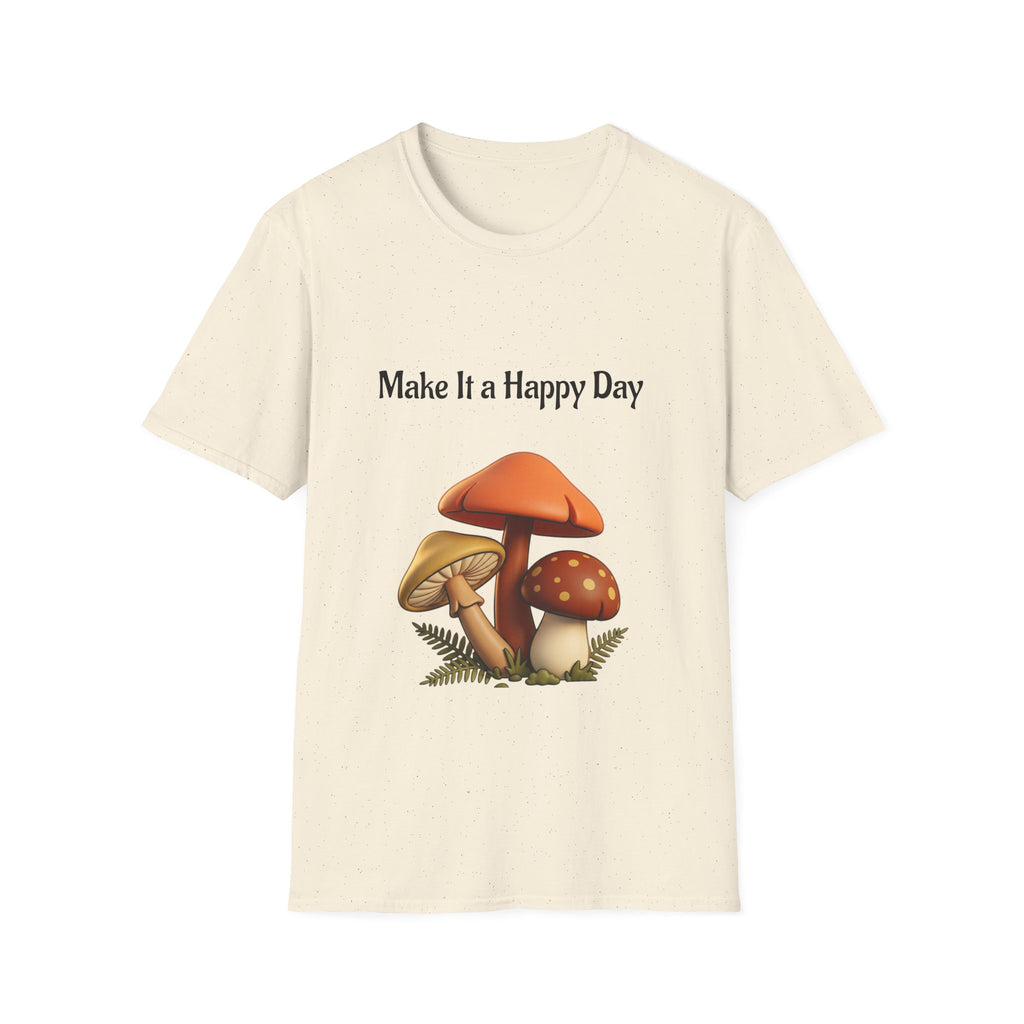 Mushroom Graphic Tee - "Make It a Happy Day" Positive Quote T-Shirt