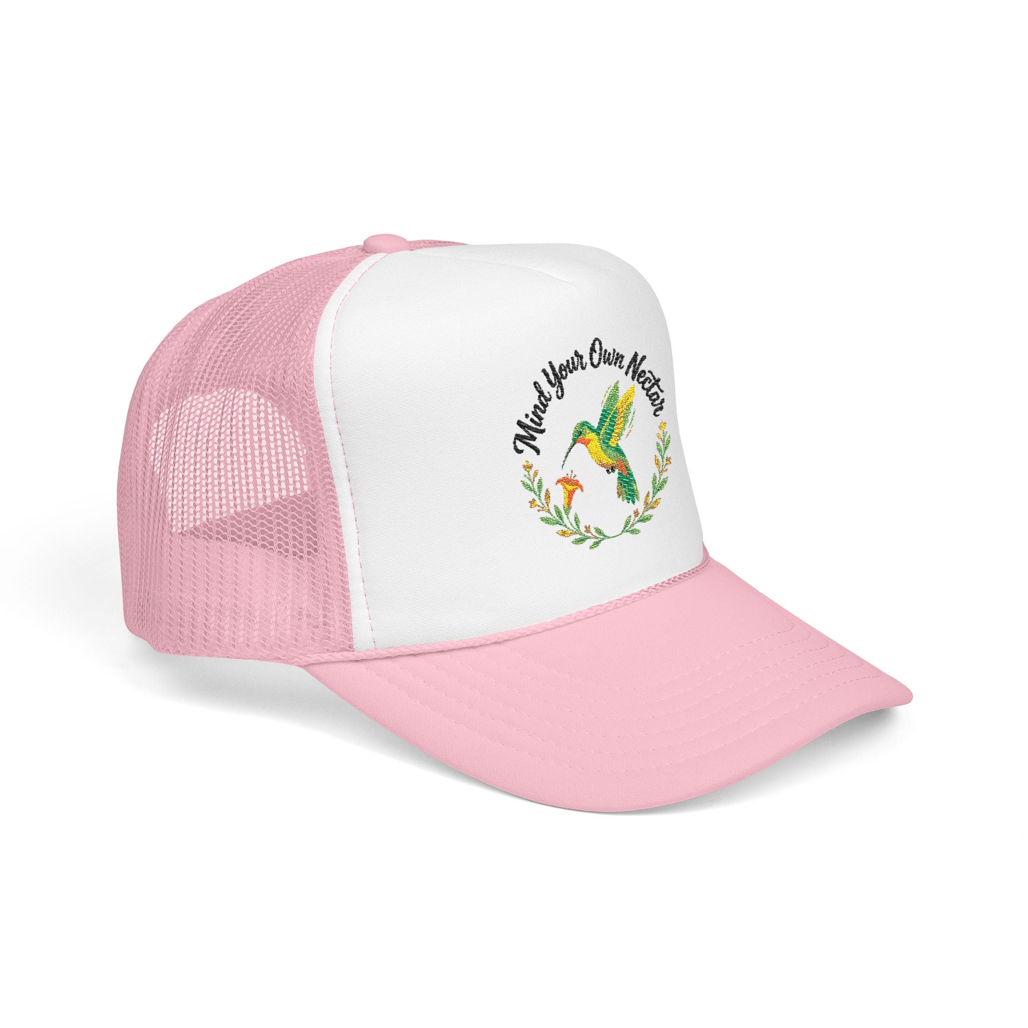 Mind Your Own Nector Trucker Hat — Hummingbird Floral Mesh Cap
