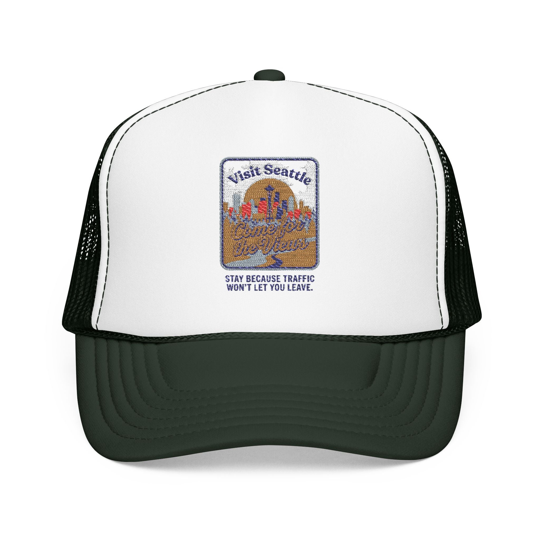 Vintage Desert Sunrise Trucker Hat — "Stay Somewhere" Embroidered Foam Cap