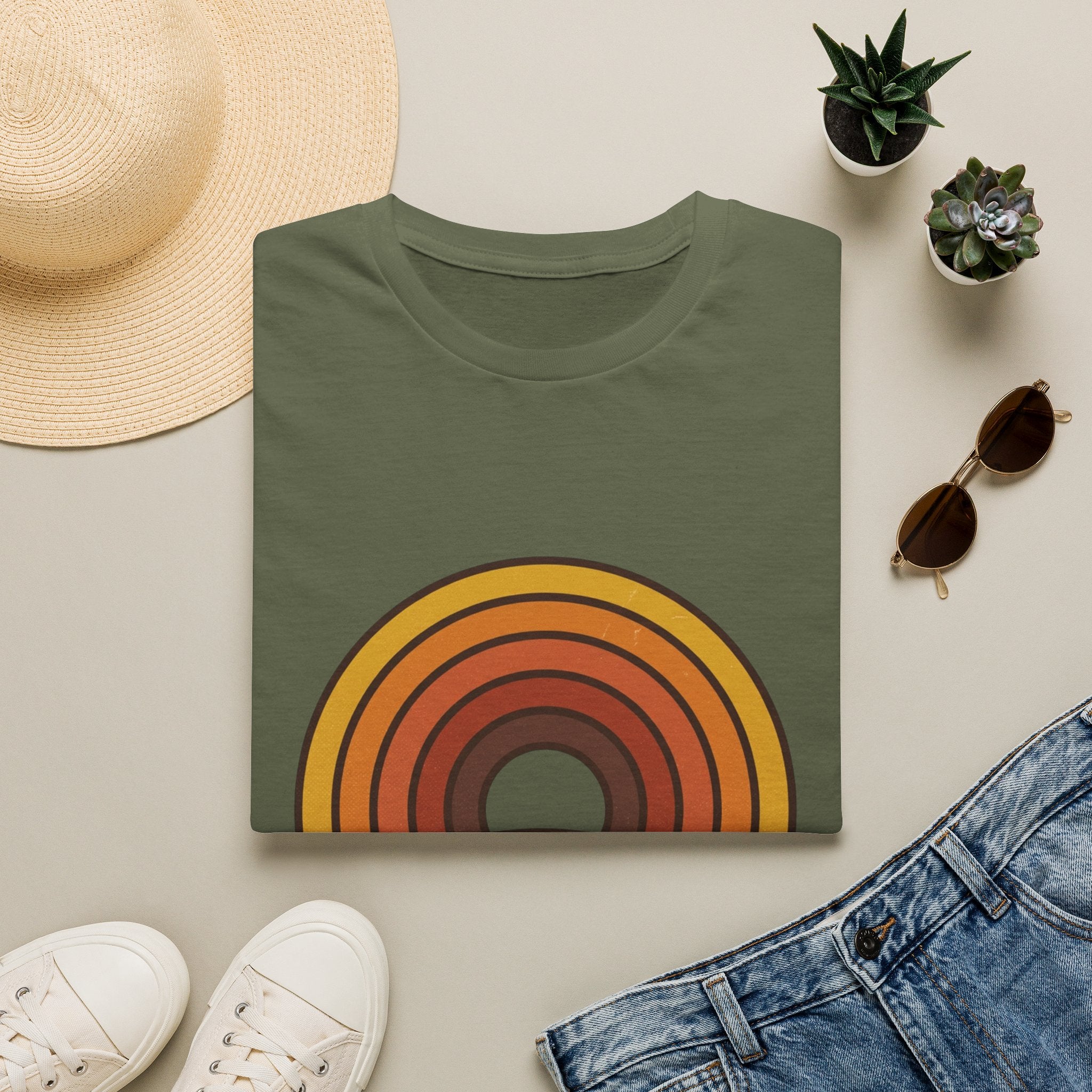 Retro Desert Rainbow T-Shirt — Cactus Sunset Graphic Tee