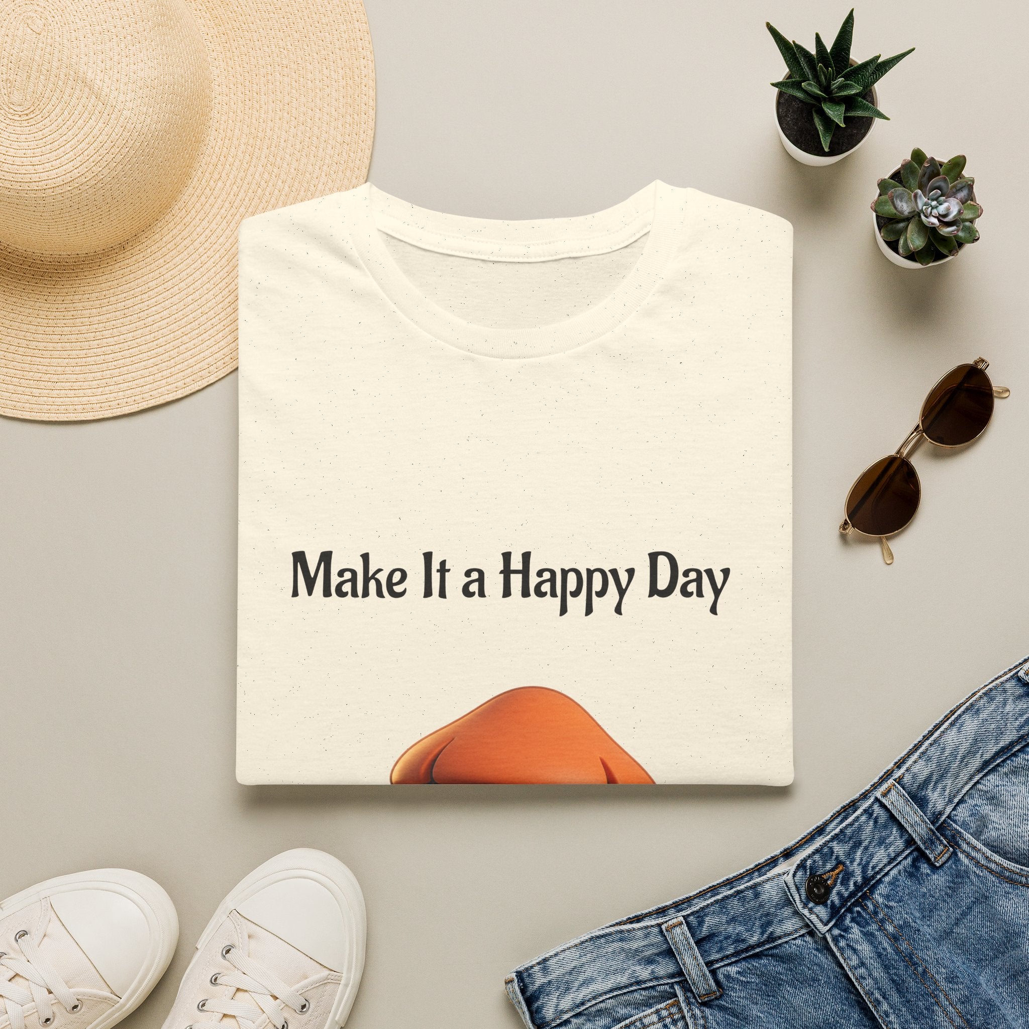 Mushroom Graphic Tee - "Make It a Happy Day" Positive Quote T-Shirt