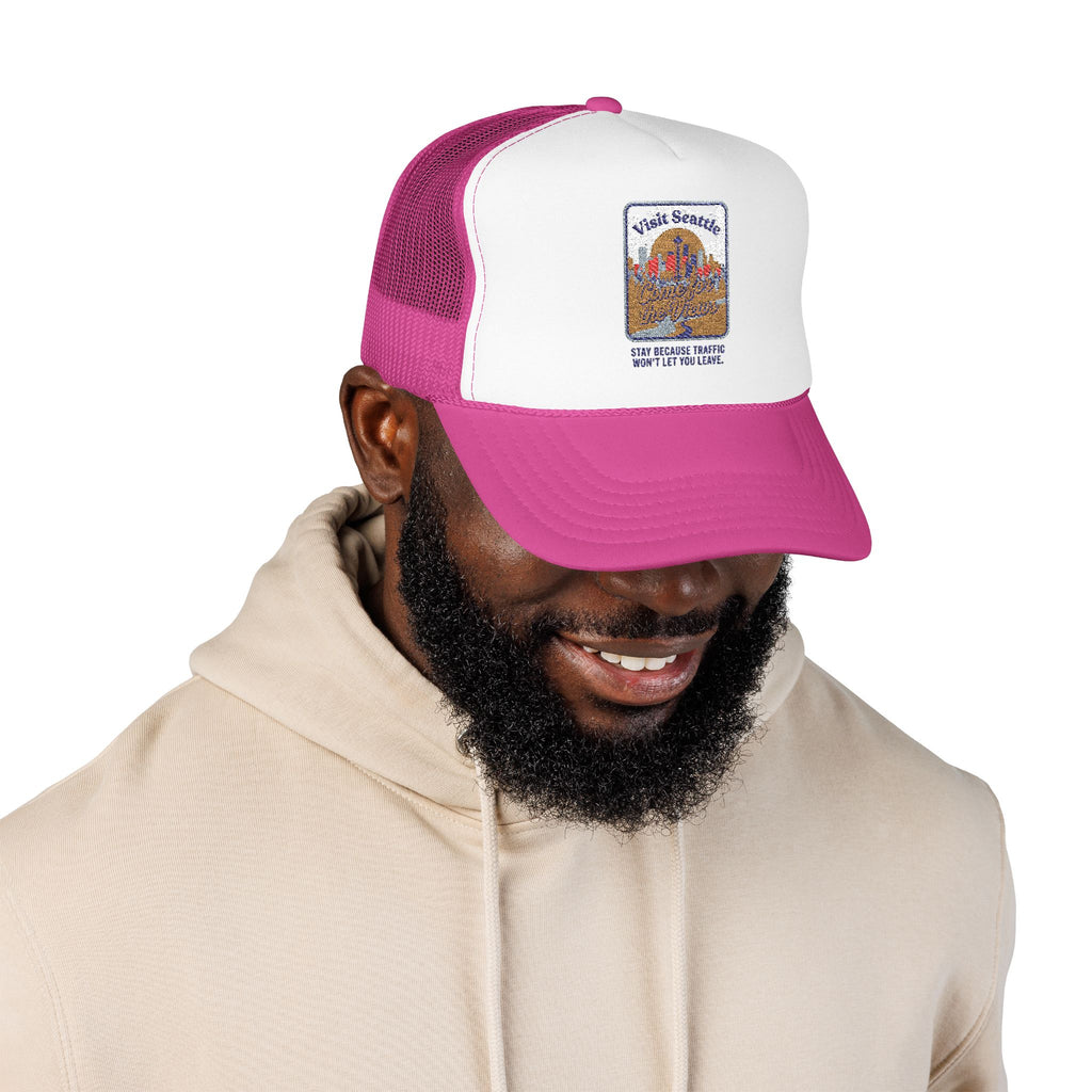 Vintage Desert Sunrise Trucker Hat — "Stay Somewhere" Embroidered Foam Cap