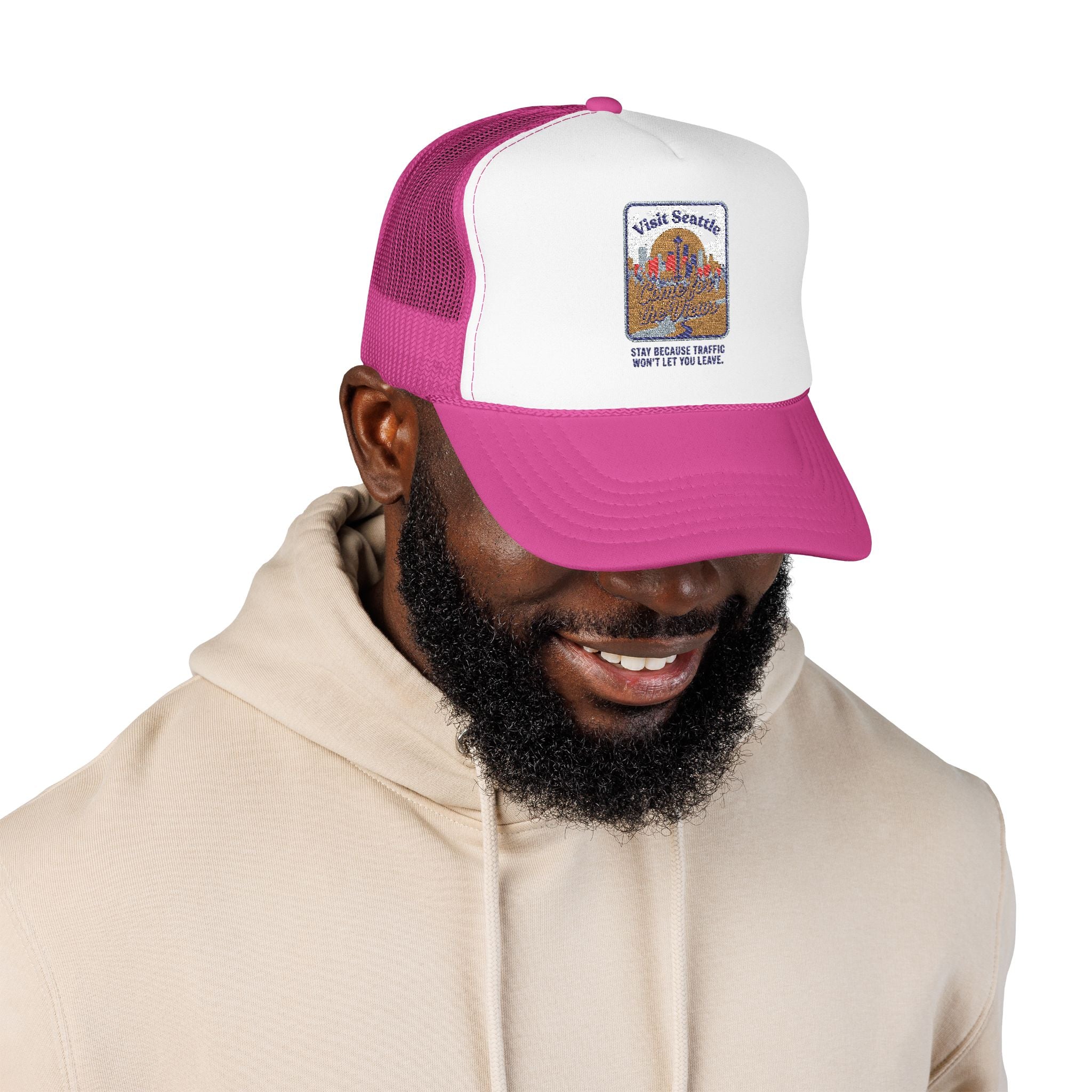 Vintage Desert Sunrise Trucker Hat — "Stay Somewhere" Embroidered Foam Cap