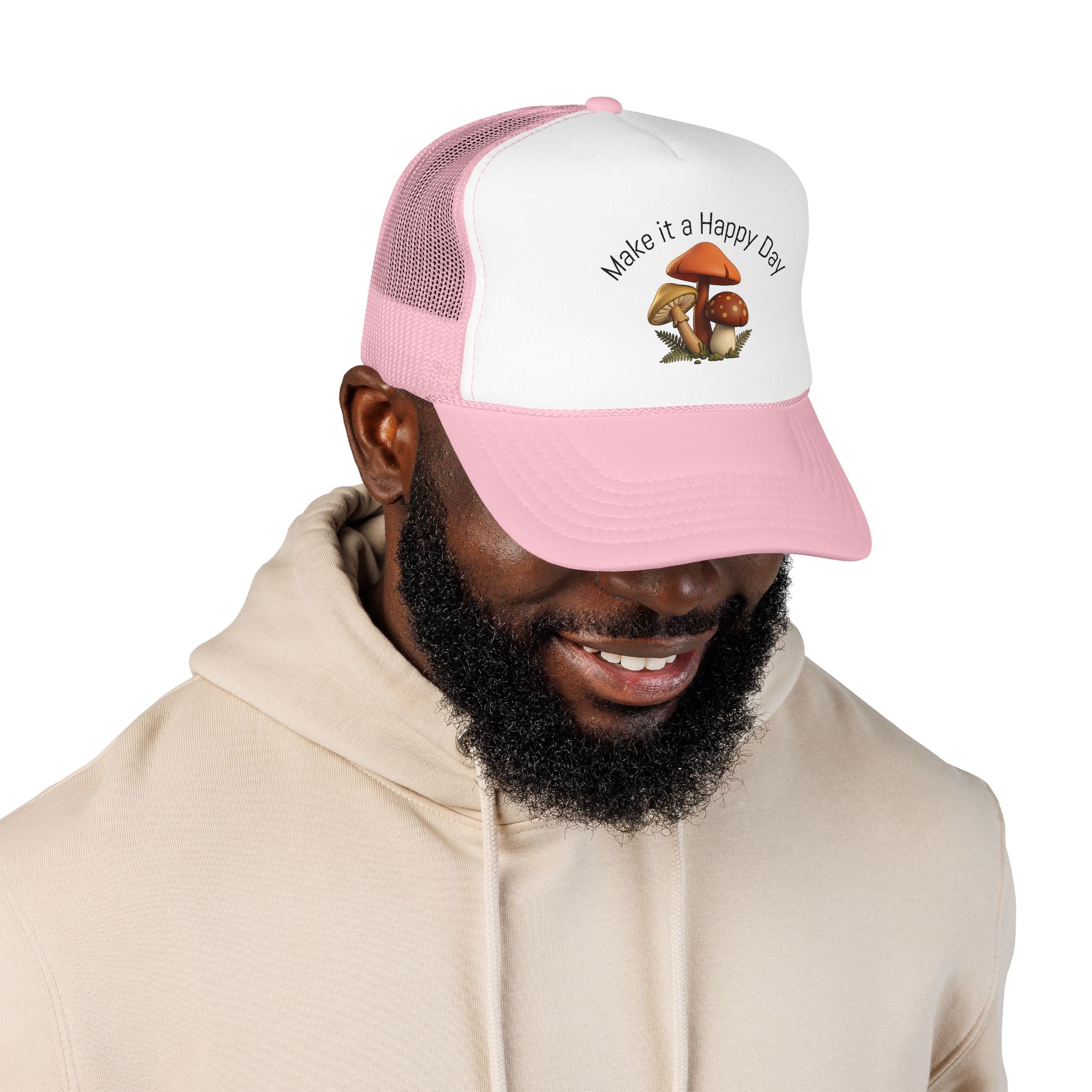 Mushroom "Make It a Happy Day" Trucker Hat