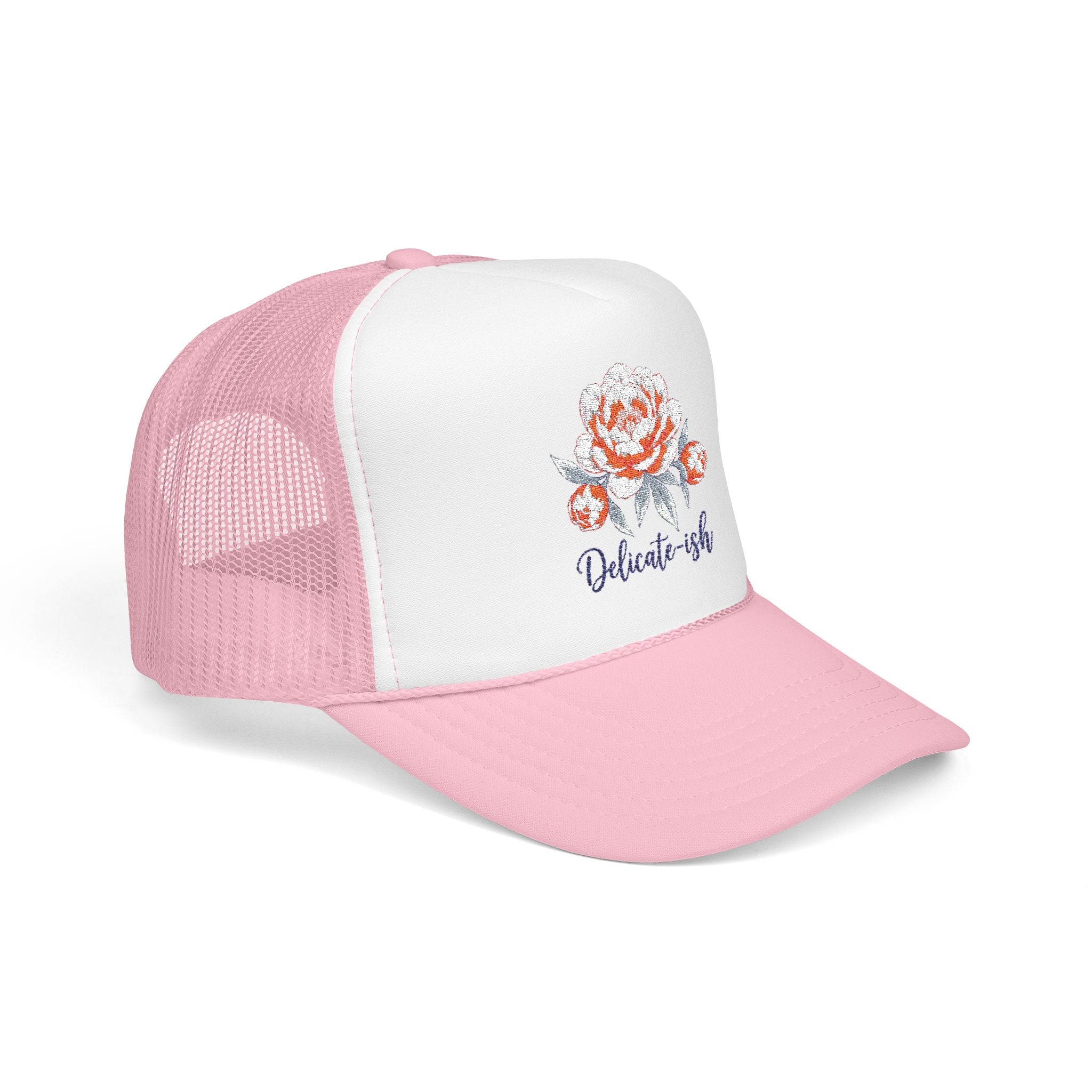 Trucker Hat — Floral 'Delicate-ish' Embroidered Peony Cap