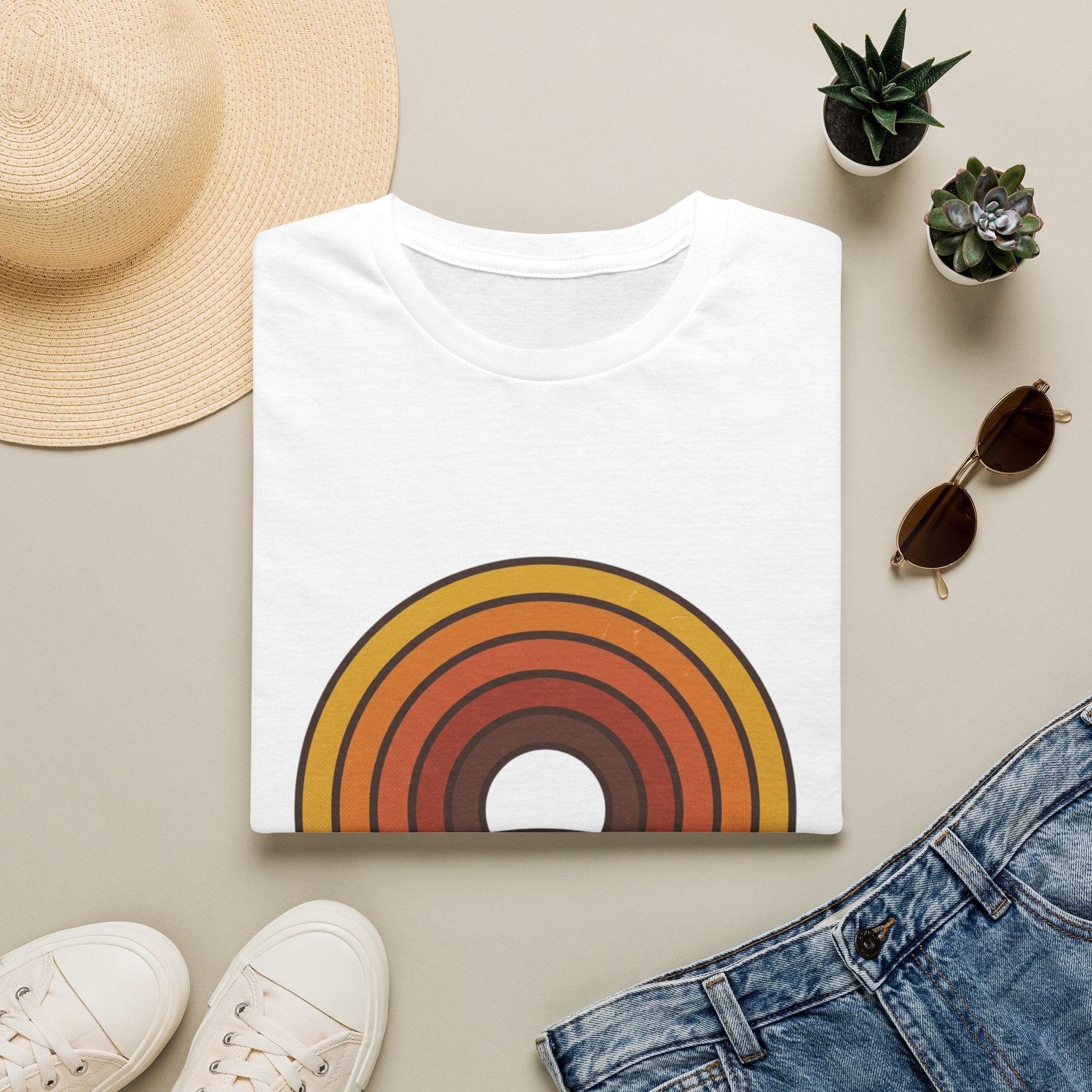 Retro Desert Rainbow T-Shirt — Cactus Sunset Graphic Tee