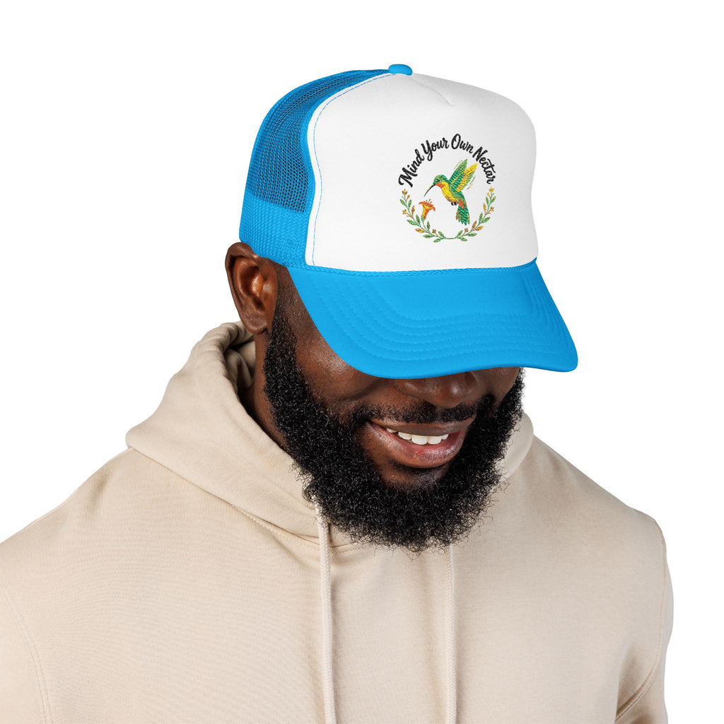 Mind Your Own Nector Trucker Hat — Hummingbird Floral Mesh Cap