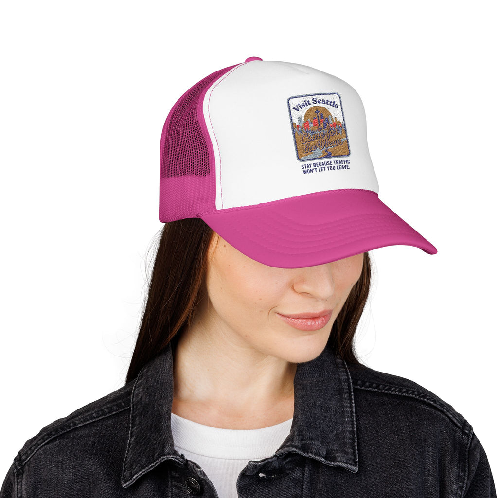 Vintage Desert Sunrise Trucker Hat — "Stay Somewhere" Embroidered Foam Cap