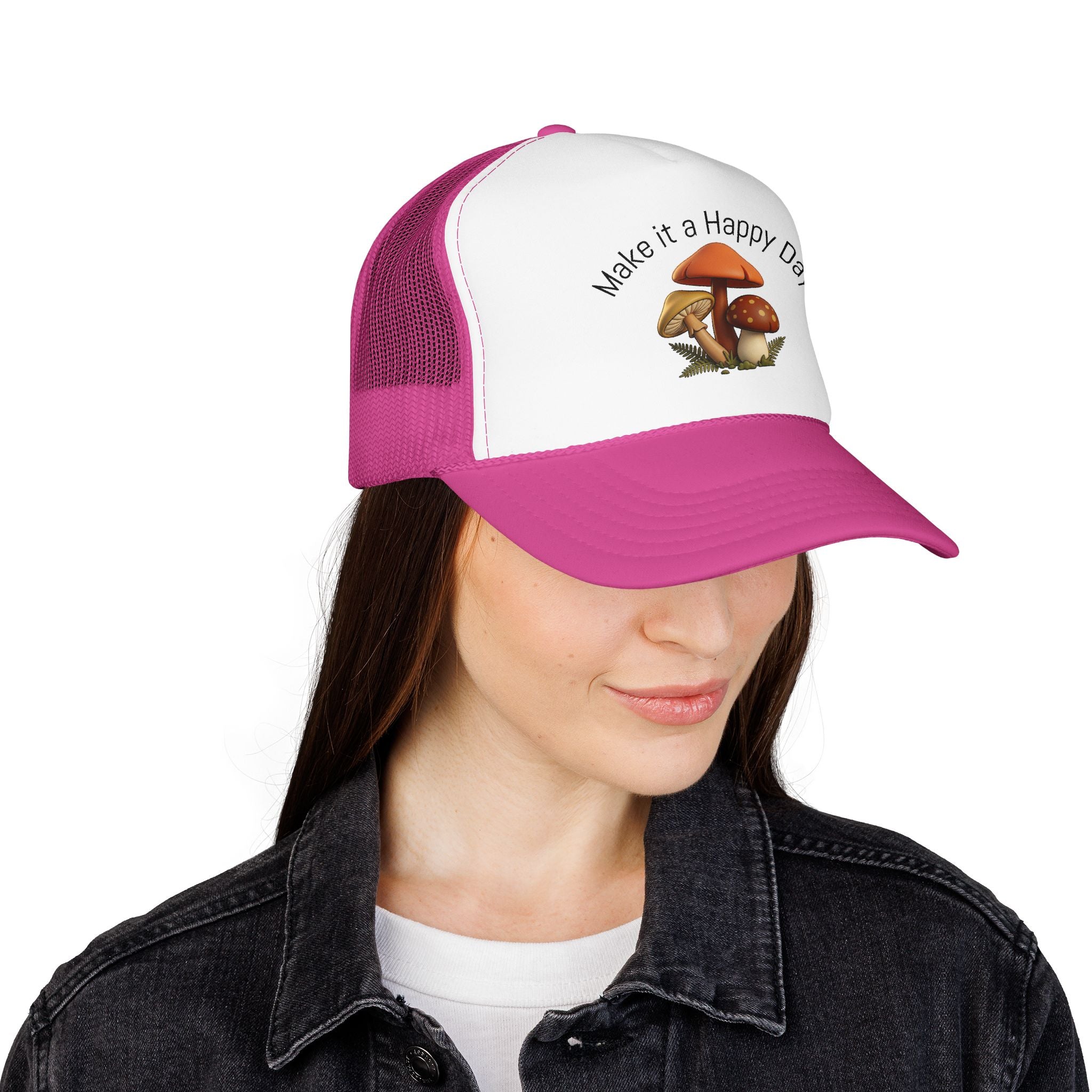 Mushroom "Make It a Happy Day" Trucker Hat